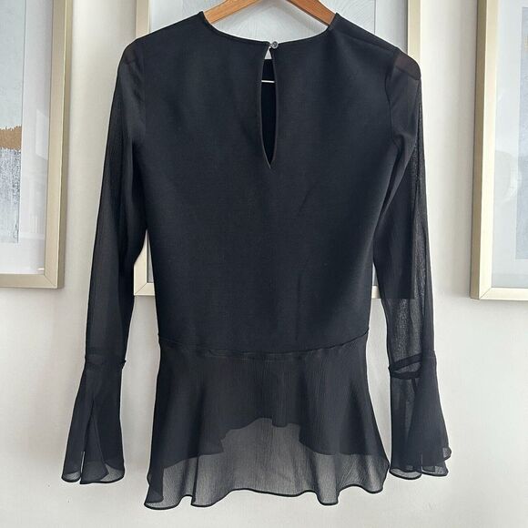 Theory Blouse Womens 0 Black Wool Silk Lexanda Bell Sleeve C Idol Jersey Top - Picture 6 of 9
